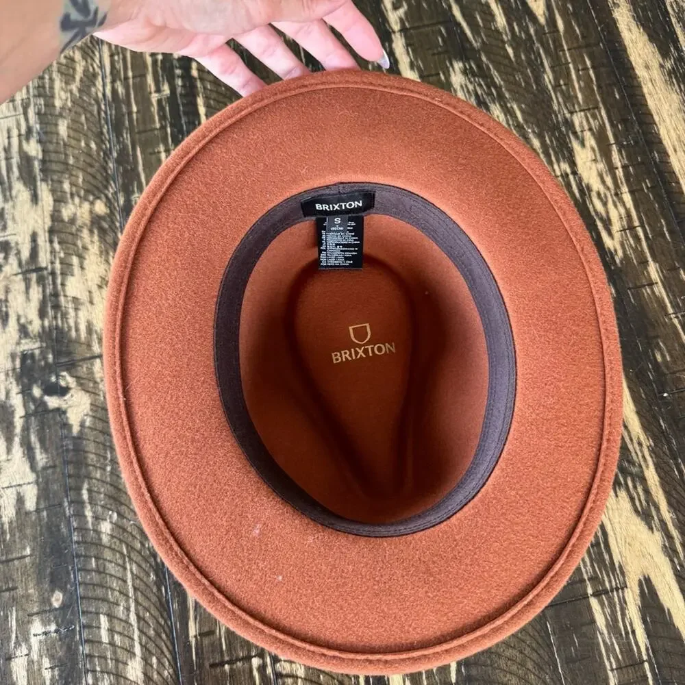 BRIXTON - Rust Orange Ribbon Brim Hat Fedora - SMALL